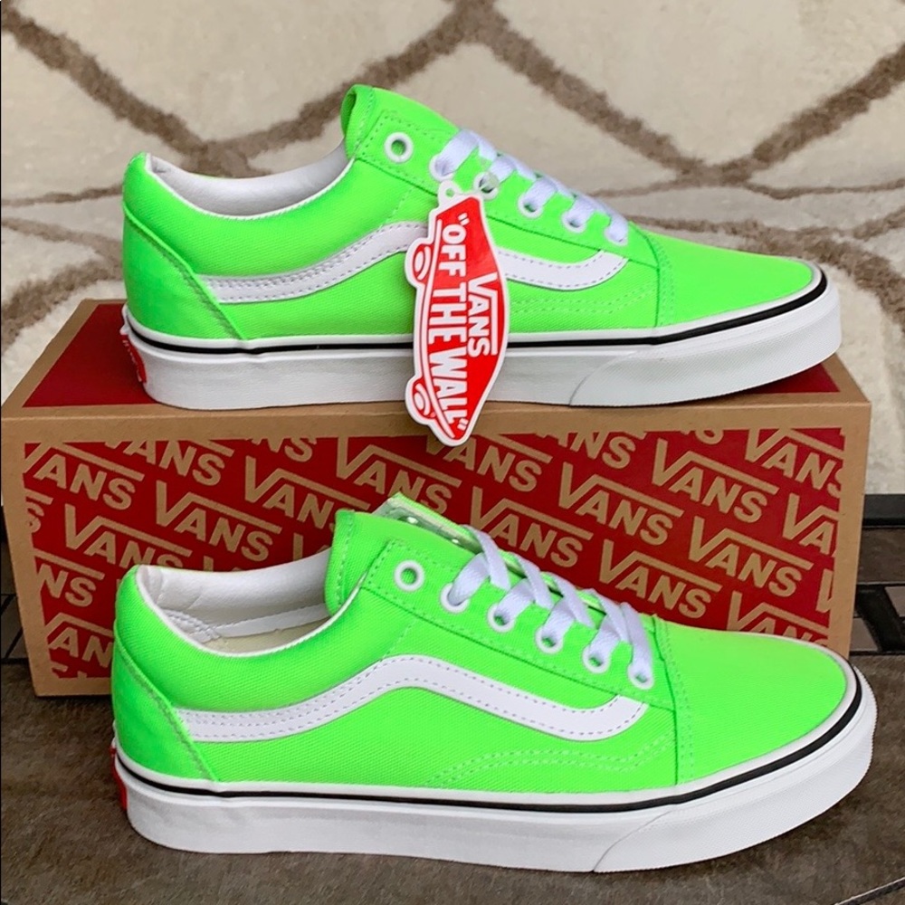 ••VANS OLD SKOOL NEON GREEN GECKO/TRUE WHITE men’s - Picture 14 of 16